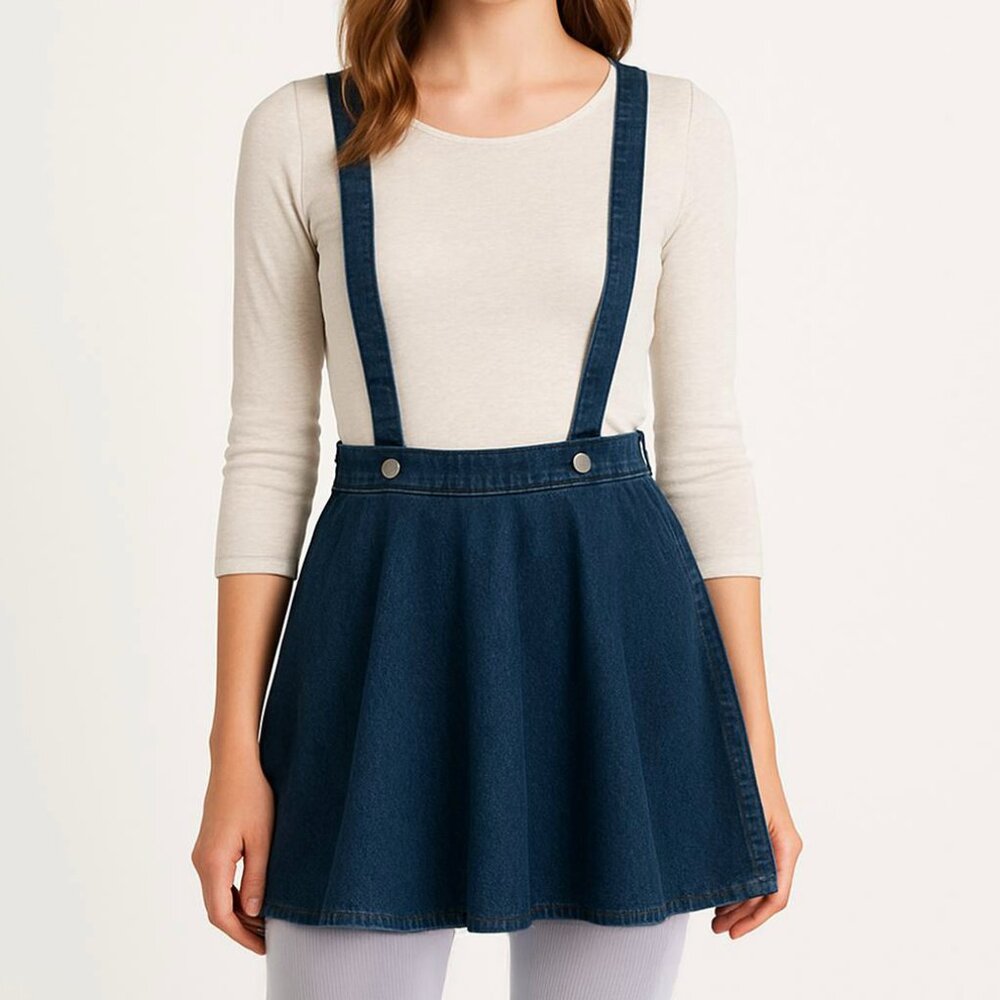 Lee Denim Jean Short Skirt Suspender Overalls Prep Western Coastal Cowgirl Boho